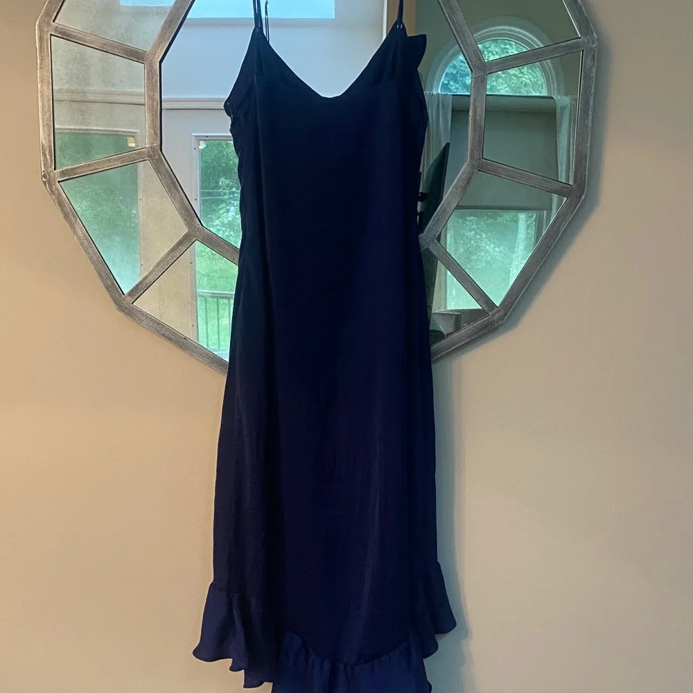 Chic Midnight Blue Ruffle High-Low Dress - Picture 5 of 5